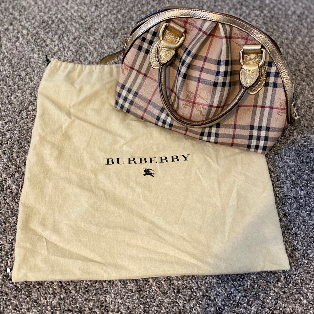 Authentic Burberry leather handbag w/ gold.